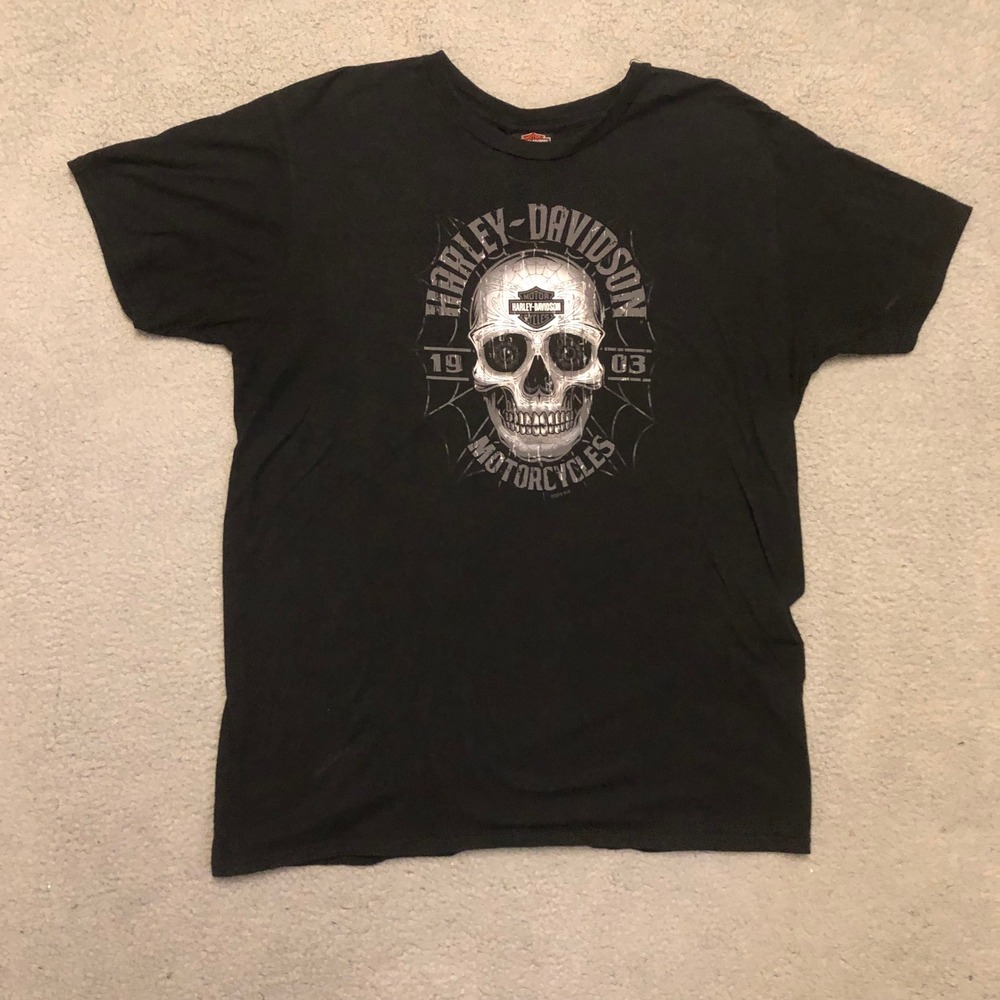 Harley Davidson T Shirt Skull Spider Web Graphic Black XL Spooky Columbus